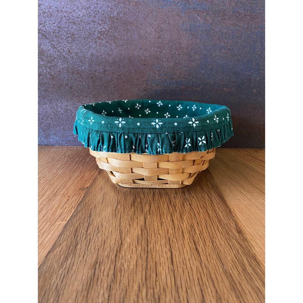 Vintage Longaberger Hexagon Basket, Green Flower Lined